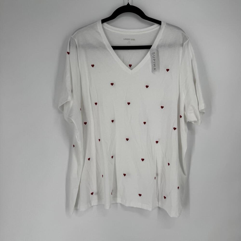 Lands' End shirt top womens 3x white heart print valentines supima cotton casual